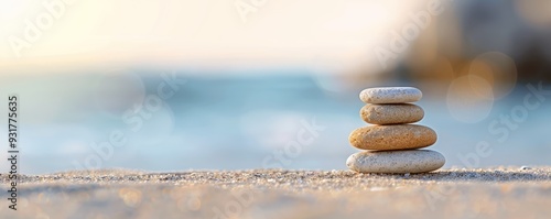 Obraz na płótnie Guided meditation by the sea, capturing tranquility and focus selective focus ocean mindfulness ethereal Multilayer beach backdrop w salonie