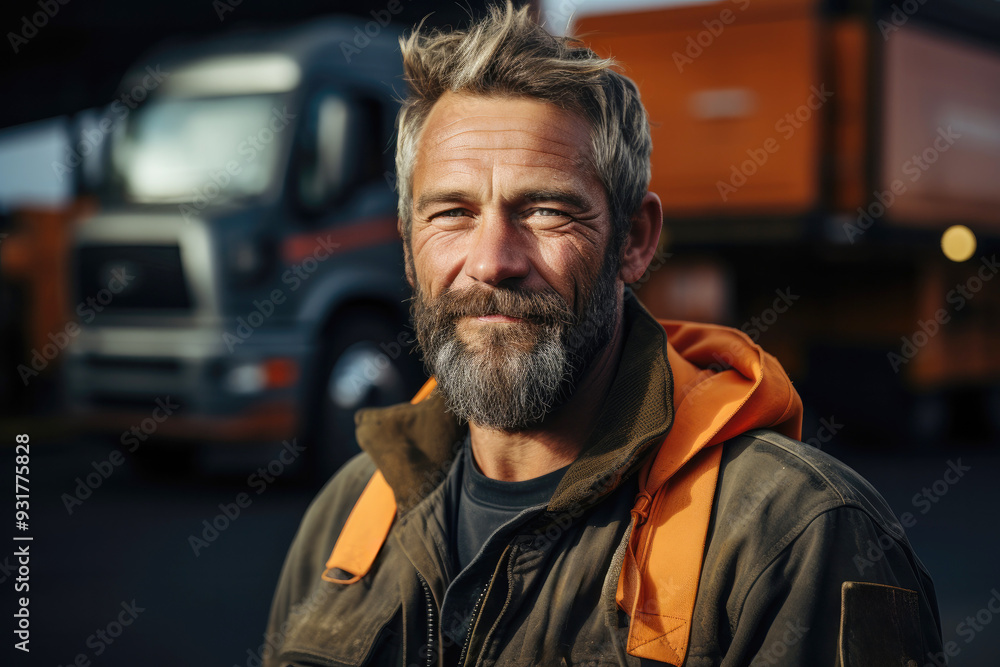 Portrait of adult truck driver man, cargo transportation Portrait of adult truck driver man, cargo transportation