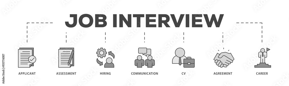 Job interview icons process structure web banner illustration of applicant, assessment, hiring, communication, cv, agreement and career icon png transparent background. Job interview icons process structure web banner illustration of applicant, assessment, hiring, communication, cv, agreement and career icon png transparent background.