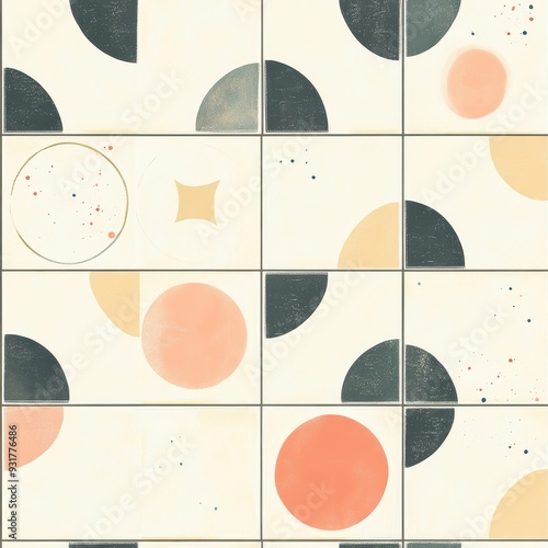 Abstract Geometric Seamless Pattern with Circles and Semicircles in Warm Colors