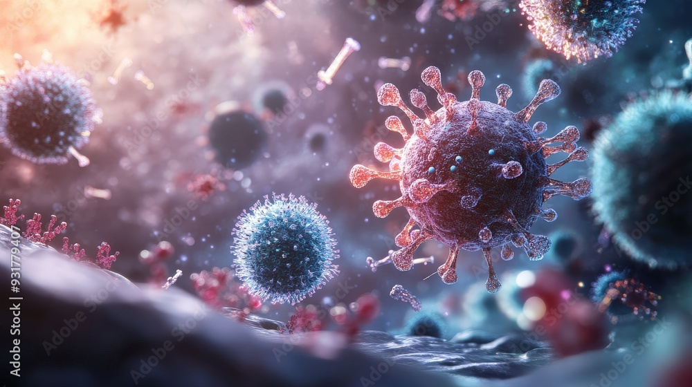 Immune cells are actively responding to a vaccine in a laboratory setting, showcasing their interaction and response Immune cells are actively responding to a vaccine in a laboratory setting, showcasing their interaction and response