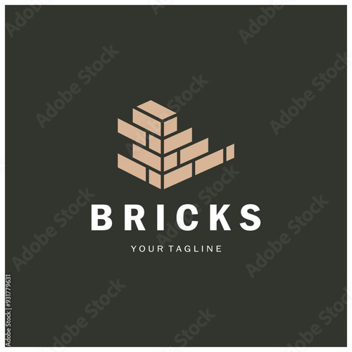 creative brick logo designs for buildings, architectural buildings, civil engineering, building materials shops