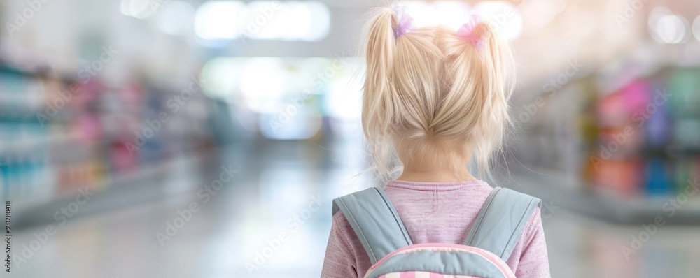 Parent and child shopping for back-to-school items, capturing bonding selective focus school shopping whimsical Double exposure store backdrop