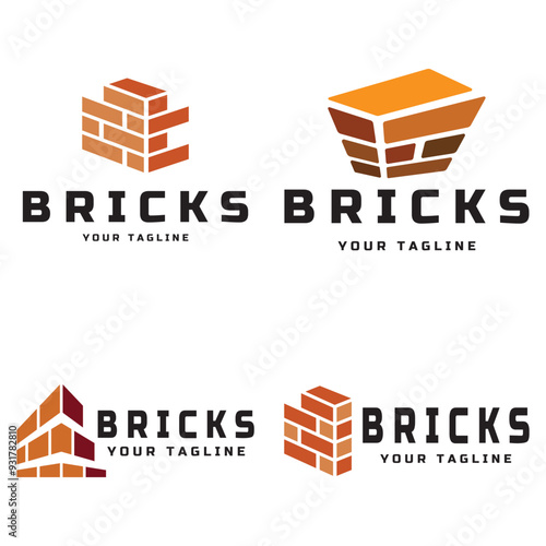 creative brick logo designs for buildings, architectural buildings, civil engineering, building materials shops