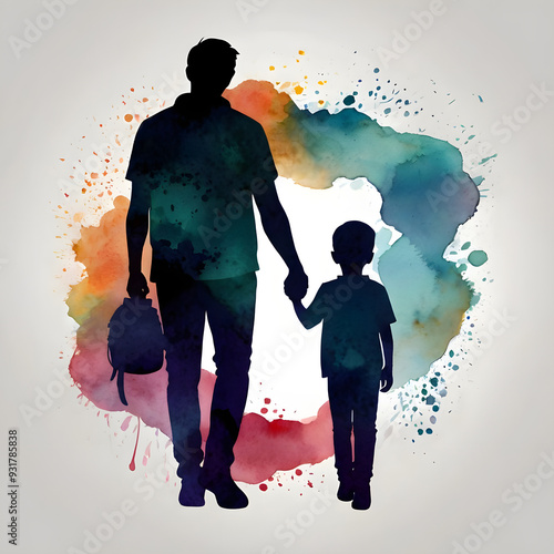 Wallpaper Mural Father's Day watercolor silhouette illustration of Fathers day with father and little child holding hands Torontodigital.ca