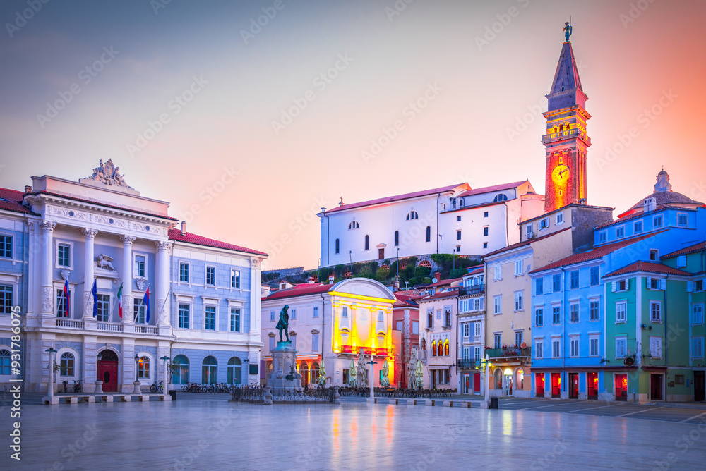 Piran, Slovenia - Tartini Square morning lights