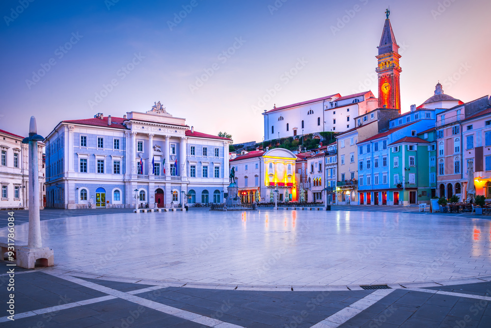 Piran, Slovenia - Morning illuminated Tartini Square