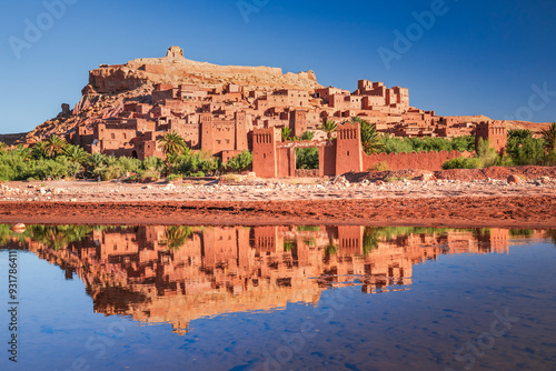 Obraz na płótnie Ait Ben-Haddou, Morocco. Beautiful water reflection, medieval Moroccan ksar High Atlas mountains. w salonie