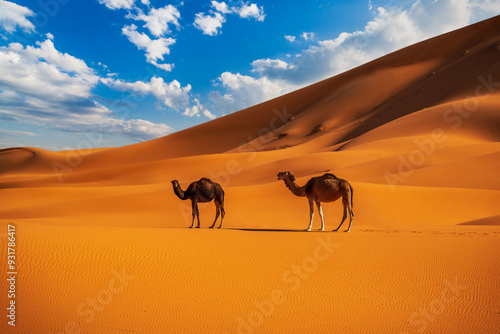 Obraz na płótnie Merzouga, Morocco. Sand dunes in the Sahara Desert, North Africa - Erg Chebbi dunes. w salonie