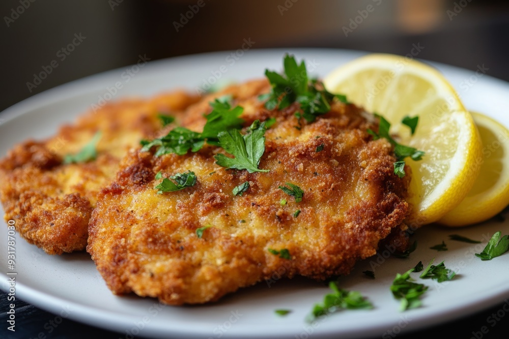 vegan Wiener Schnitzel dish served with lemon vegan Wiener Schnitzel dish served with lemon