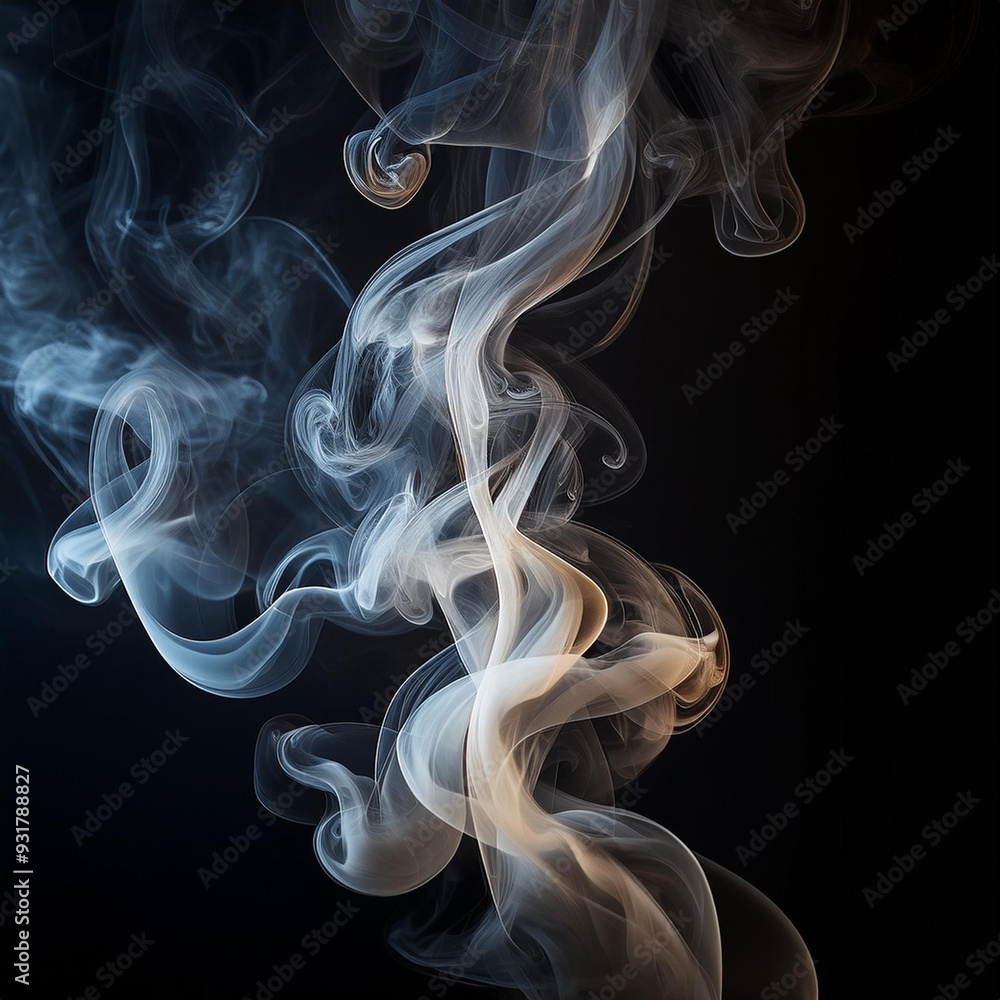 Obraz premium Mysterious Smoke Swirls on Dark Background. Fascinating Artistic Design Reveals Fluid Movement of Smoke in Art and Media Creations.