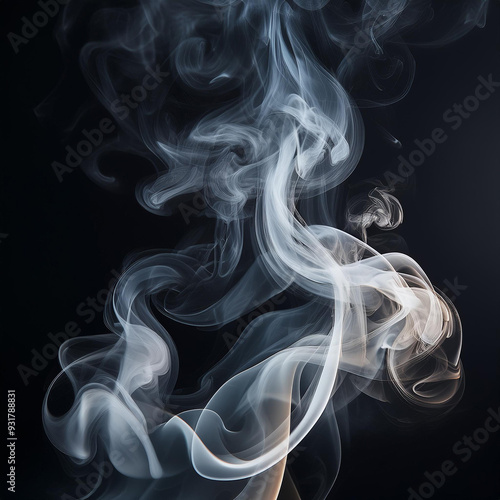 Mysterious Smoke Swirls on Dark Background. Fascinating Artistic Design Reveals Fluid Movement of Smoke in Art and Media Creations.