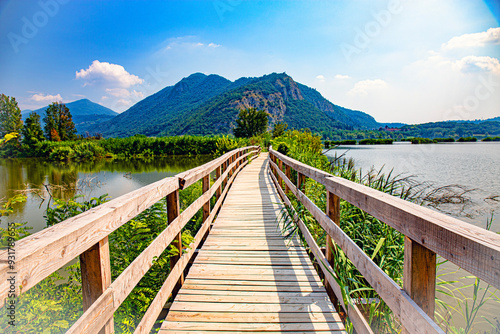 Iseo lake and sebino natural park in lombardy italy photo