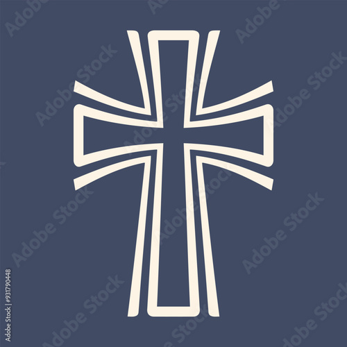 Cross on blue background. Christian cross sign. Vector illustration