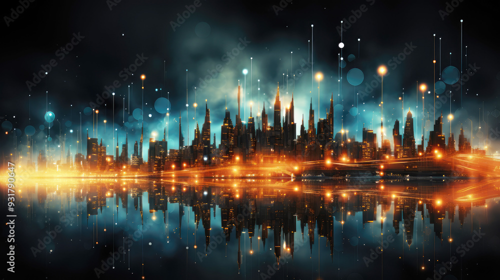 generated illustration digital bar chart with a city scape in the background generated illustration digital bar chart with a city scape in the background