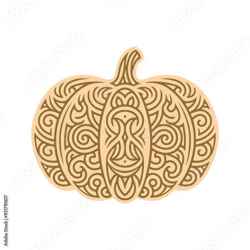 Pumpkin mandala. Filigree ornate decorative pumpkin silhouette. Vector illustration.