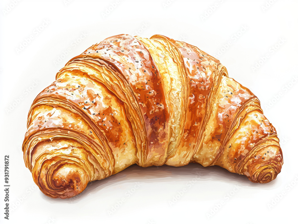 Close-up of a golden, flaky croissant isolated on a white background, showcasing intricate layers and crisp texture. Close-up of a golden, flaky croissant isolated on a white background, showcasing intricate layers and crisp texture.