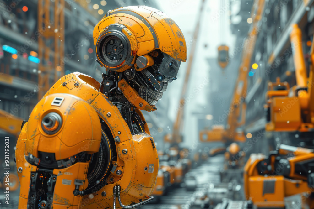 Humanoid AI robots building the future at dawn Humanoid AI robots building the future at dawn