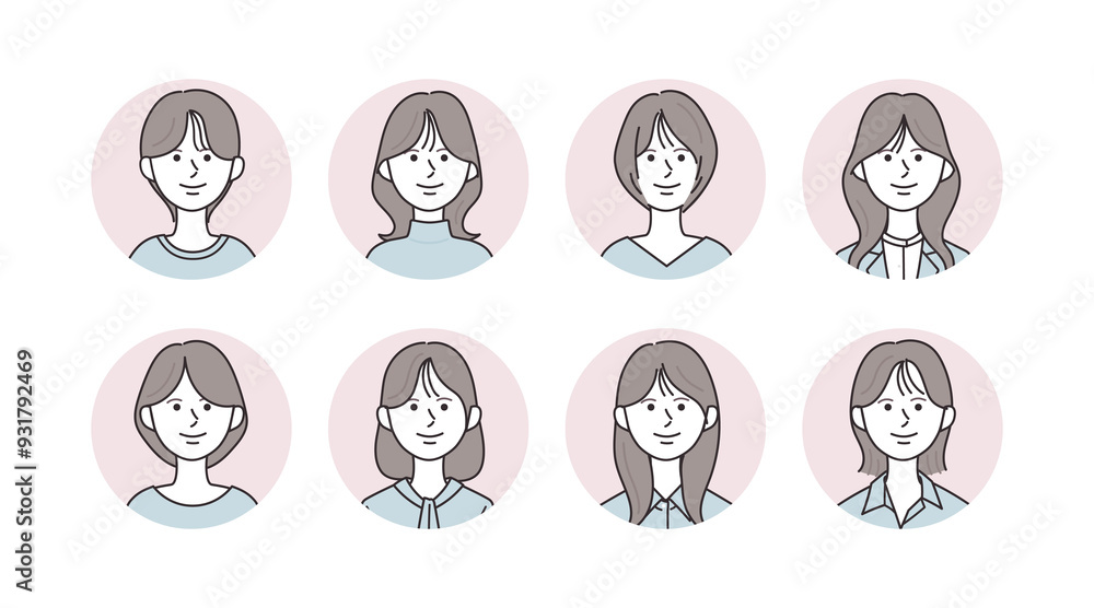 様々な女性のアイコンイラストセット 様々な女性のアイコンイラストセット