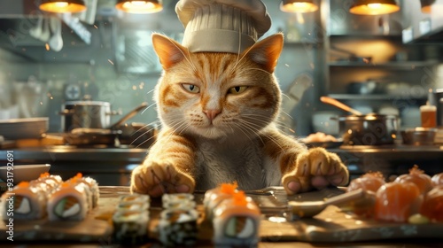 Wallpaper Mural Cat Chef Preparing Sushi. Torontodigital.ca