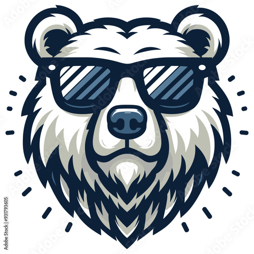 Cool cartoon bear with sunglasses illustration in black and white, perfect for t-shirt designs