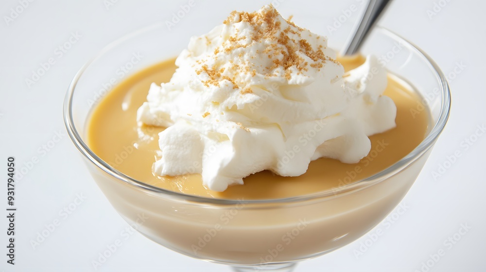 Creamy dessert topped with whipped cream and a sprinkle of crumbs. Creamy dessert topped with whipped cream and a sprinkle of crumbs.