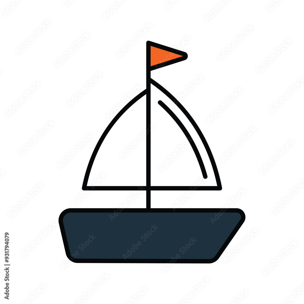 sail boat color line icon with white background vector stock illustration sail boat color line icon with white background vector stock illustration