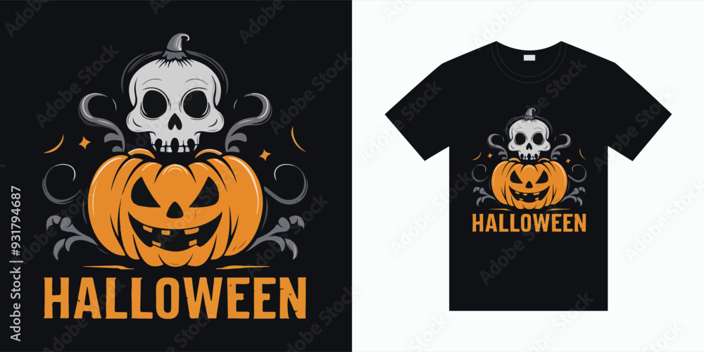 Halloween T-shirt design costume template. Happy Halloween scary trendy vector t-shirt design. Halloween vector clothing apparel t-shirt design for man, woman and children