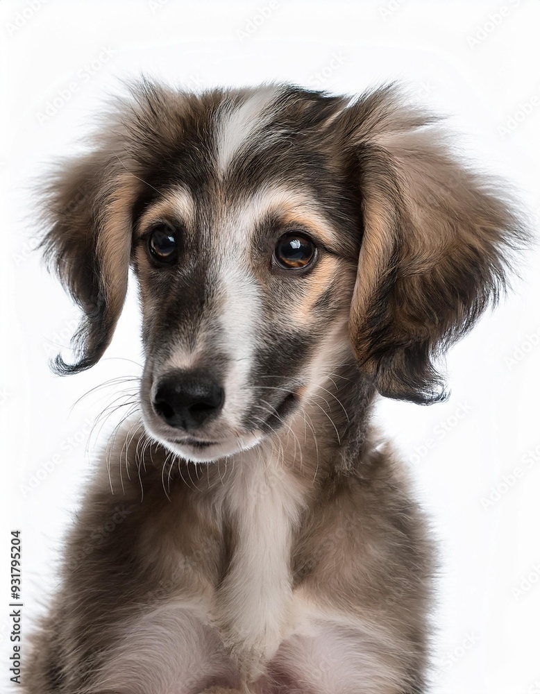 Fototapeta premium サルーキの子犬のポートレート（Saluki puppy portrait on white background） 