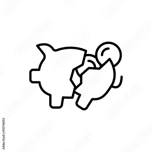 Broken Piggy bank outline icons, minimalist vector illustration ,simple transparent graphic element .Isolated on white background