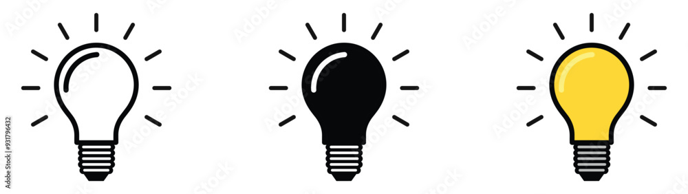 Light bulb icon set. Idea icon. Lamp concept. Light bulb, isolated in modern outline, flat, and colored design. Vector illustration Light bulb icon set. Idea icon. Lamp concept. Light bulb, isolated in modern outline, flat, and colored design. Vector illustration