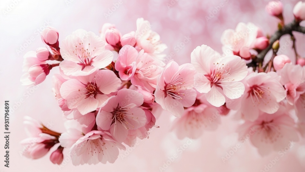 Soft pink cherry blossoms on a light background, delicate and fresh Soft pink cherry blossoms on a light background, delicate and fresh