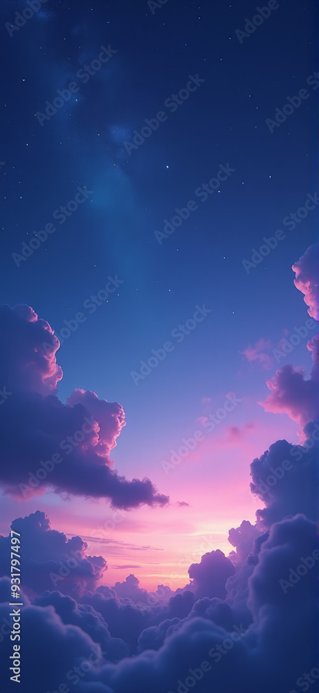 Fototapeta premium Mobile Wallpaper of Deep Blue Clouds and Soft Purple Horizon