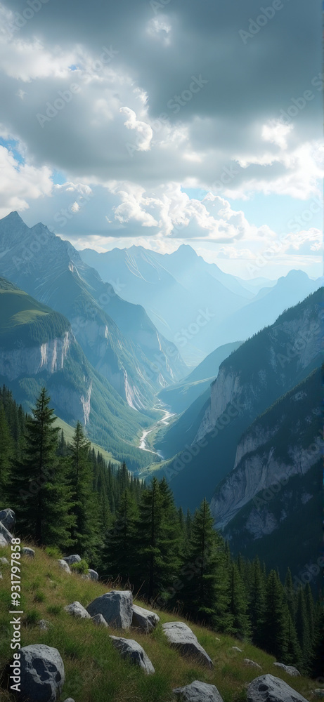 Fototapeta premium Serene Sunrise Over Majestic Mountain Peaks with Tranquil Lake Reflection