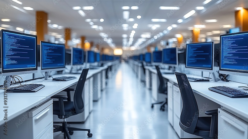 Obraz premium Modern Office with Rows of Computers
