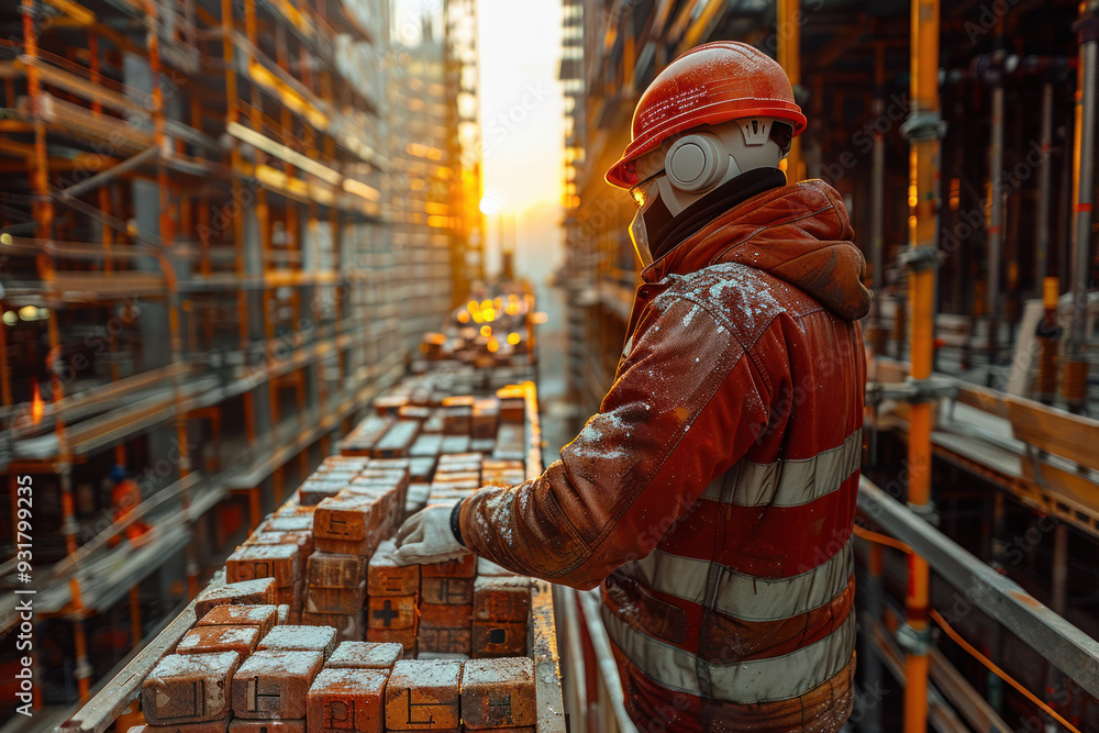 'Robots stacking bricks at sunset' 'Robots stacking bricks at sunset'