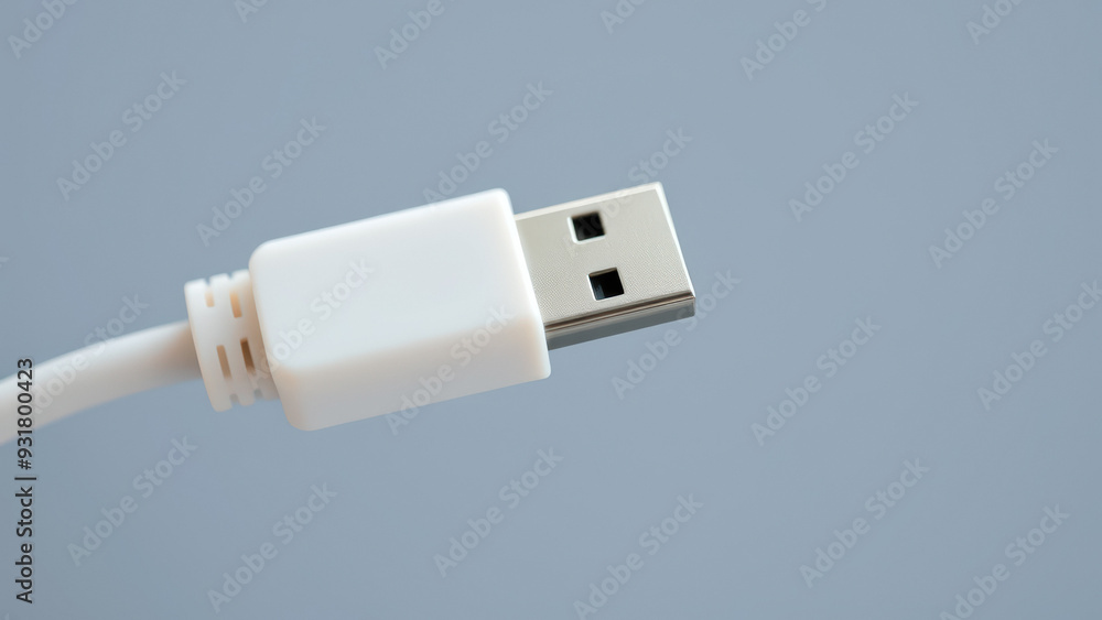 White USB Cable on Gray Background White USB Cable on Gray Background