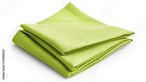 A folded green linen napkin isolated on white.