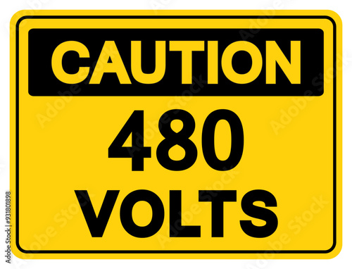 Caution 480 Volts Tag Symbol Sign,Vector Illustration, Isolate On White Background Label. EPS10