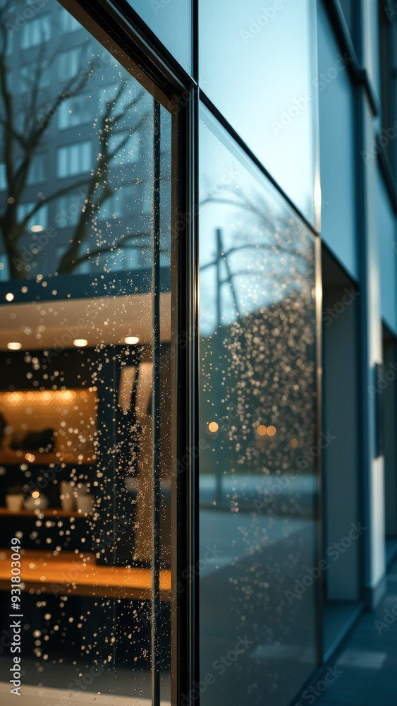 Naklejka premium Rainy Day Reflections in a Modern City