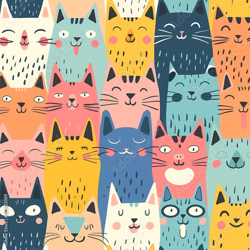 Wallpaper Mural colorful cute cat pattern background Torontodigital.ca