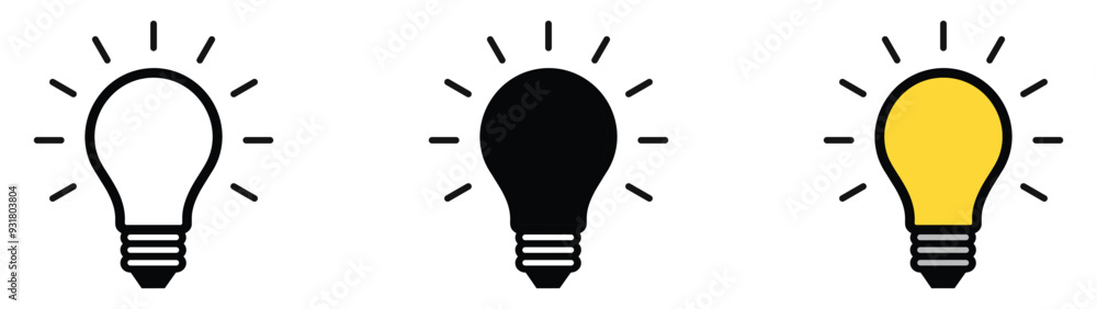 Light bulb icon set. Idea icon. Lamp concept. Light bulb, isolated in modern outline, flat, and colored design. Vector illustration Light bulb icon set. Idea icon. Lamp concept. Light bulb, isolated in modern outline, flat, and colored design. Vector illustration