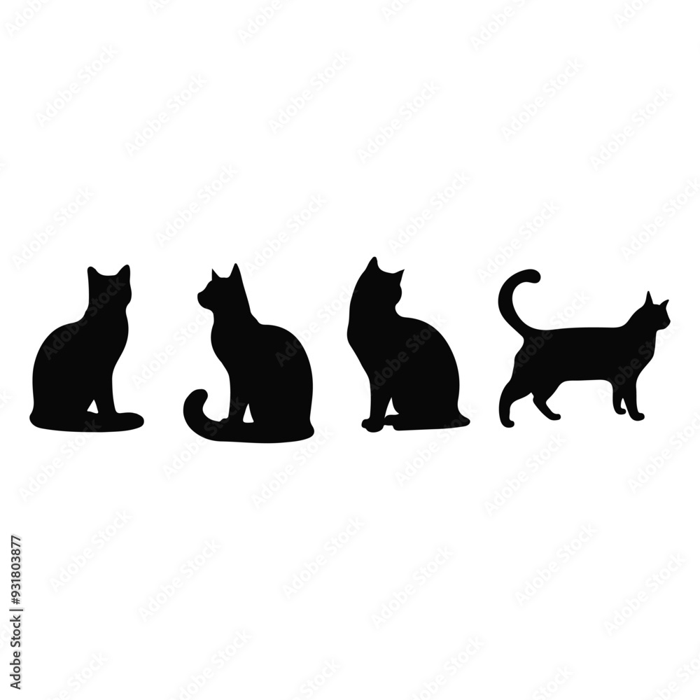 vector isolated silhouette cat set, Cat silhouette vector pictogram ,Vector silhouette of the cat sitting, black color, isolated on white background vector isolated silhouette cat set, Cat silhouette vector pictogram ,Vector silhouette of the cat sitting, black color, isolated on white background