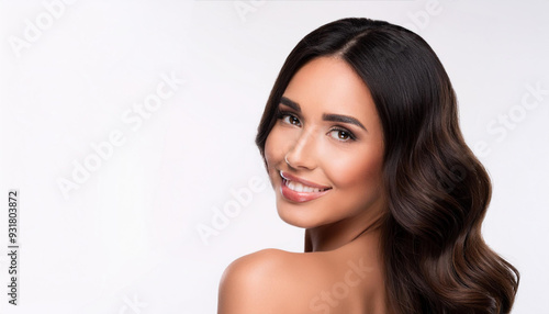 Portrait of beautiful brunette woman isolated on white background