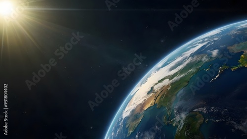 Earth from Space with Sun Flare