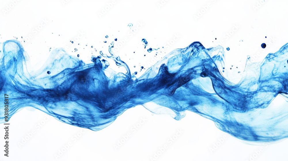 Close-up of a blue-colored drop in water, capturing the abstract motion of watercolor ink splashing. Creates a frame border background effect. Close-up of a blue-colored drop in water, capturing the abstract motion of watercolor ink splashing. Creates a frame border background effect.