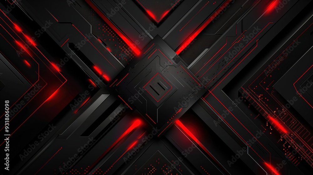 Abstract futuristic red and black background with glowing lines and geometric shapes. Abstract futuristic red and black background with glowing lines and geometric shapes.