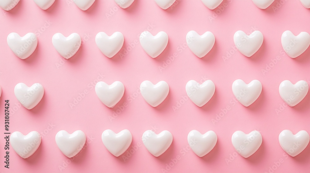 Tiny white hearts forming a grid pattern on a pink background Tiny white hearts forming a grid pattern on a pink background