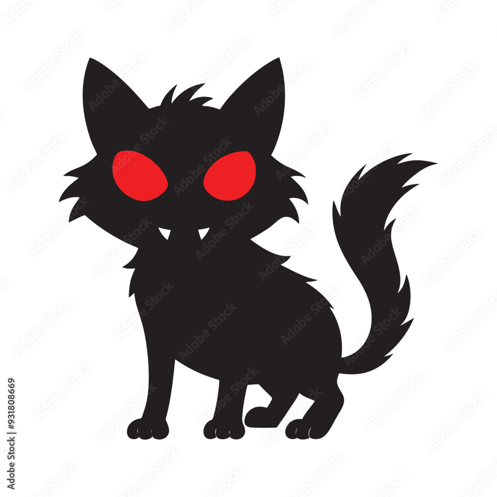 Obraz premium Scary Halloween decor black cat, Spooky house vector