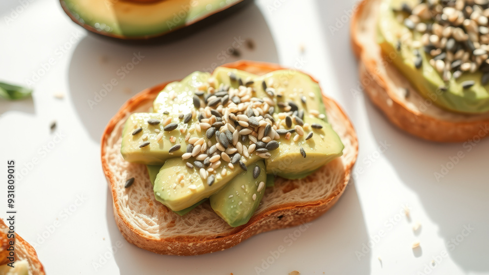 Closeup of avocado toast with sesame seeds Closeup of avocado toast with sesame seeds